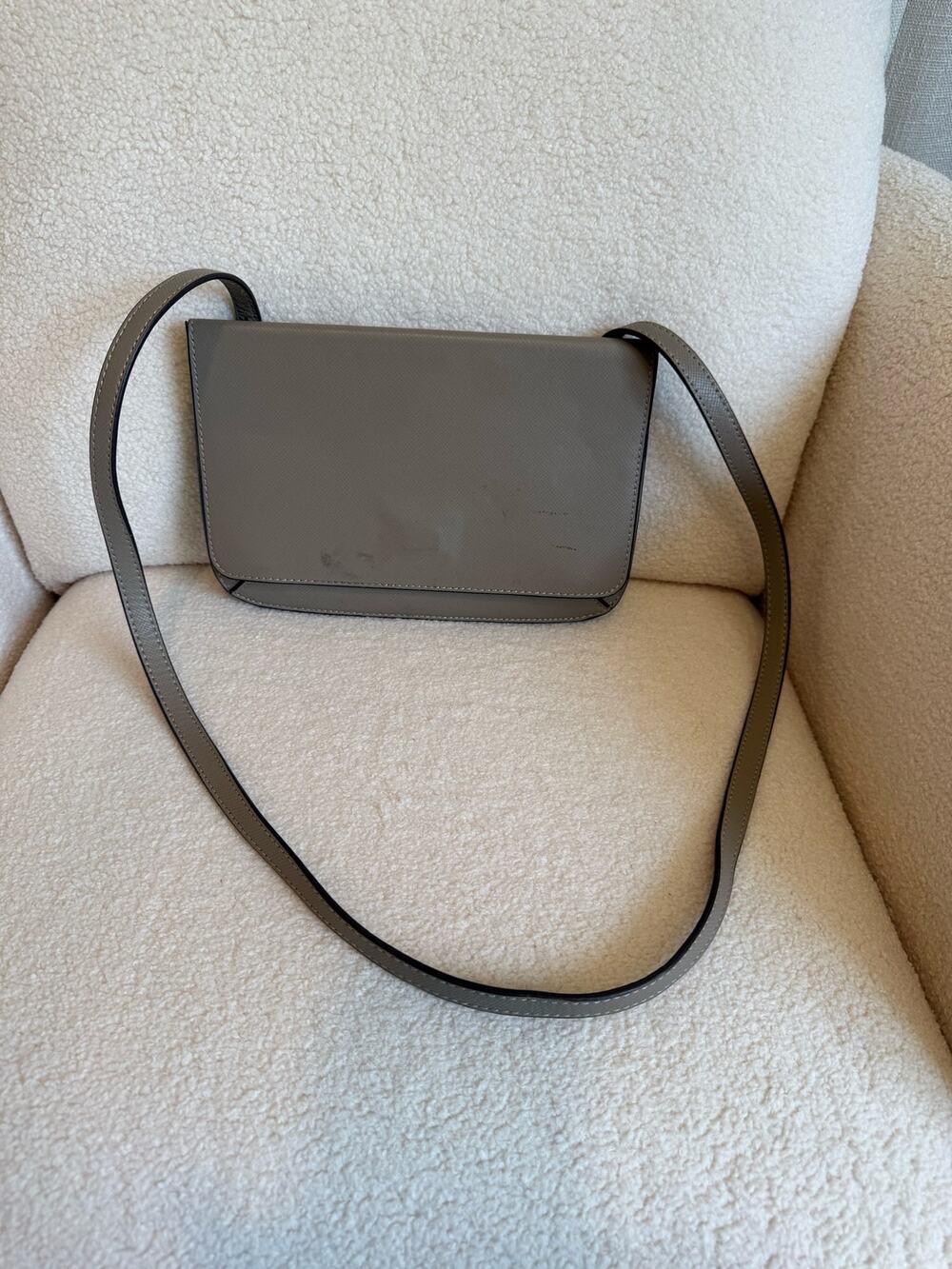 Grey Textured Saffiano Leather Flap Envelope Crossbody Bag Handbag Women